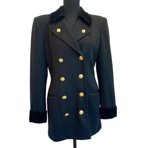 Casual Corner Vintage black Wool velvet trim double breasted blazer Sz 8